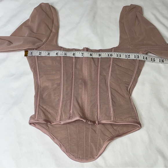 💥SOLD💥 House of CB Stella Blush Pink Mesh Feather Trimmed Corset Top Small - Picture 13 of 16